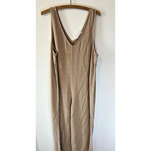 Boho Linen Blend Lagenlook Comfy Tan Jumper Overalls Women L Lounge Everyday‎